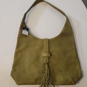New Woman Genuine Leather Hobo Shoulder Medium Olive Green Handbag